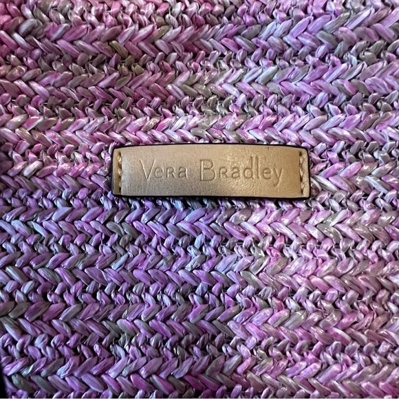 VERA BRADLEY Pink Cherry XL Front Pocket Straw Tote Hidden Bottom Embroidery - Picture 3 of 13